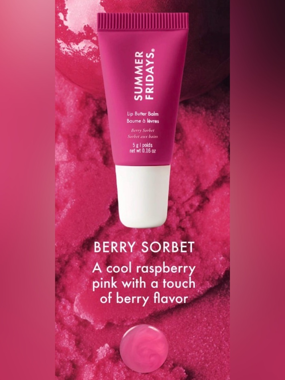 Summer Fridays Lip Butter Balm — Berry Sorbet Raspberry Pink limited edition